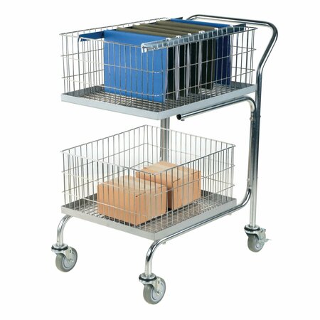 Vestil Gray Mail Cart-Double Tray-Basket 200 lb Capacity 18 x 31 x 39 MAIL-55